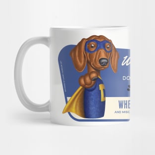 Funny Dachshund Superhero in blue suit Mug